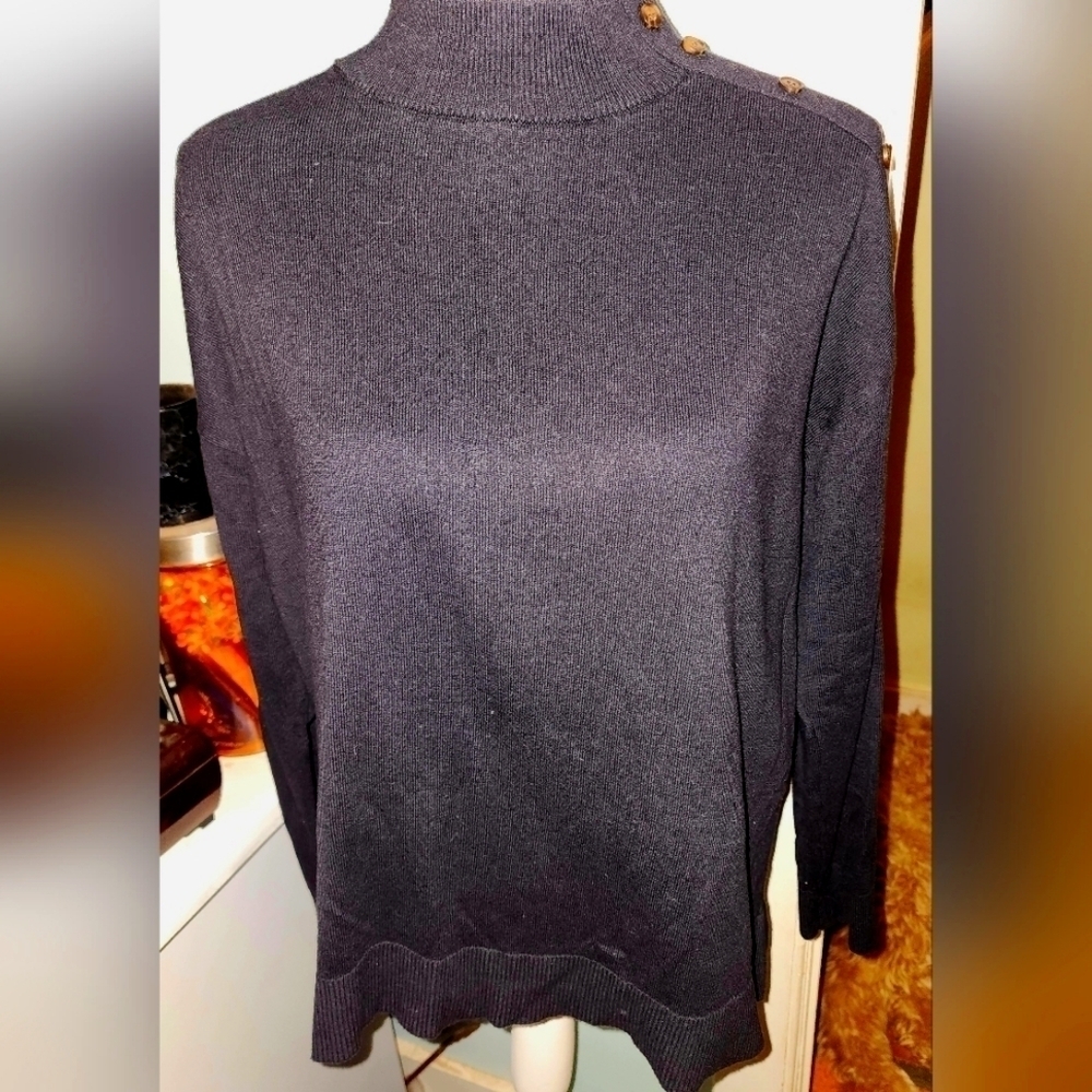 Ann Taylor Chalk Shoulder Button Turtleneck Sweater